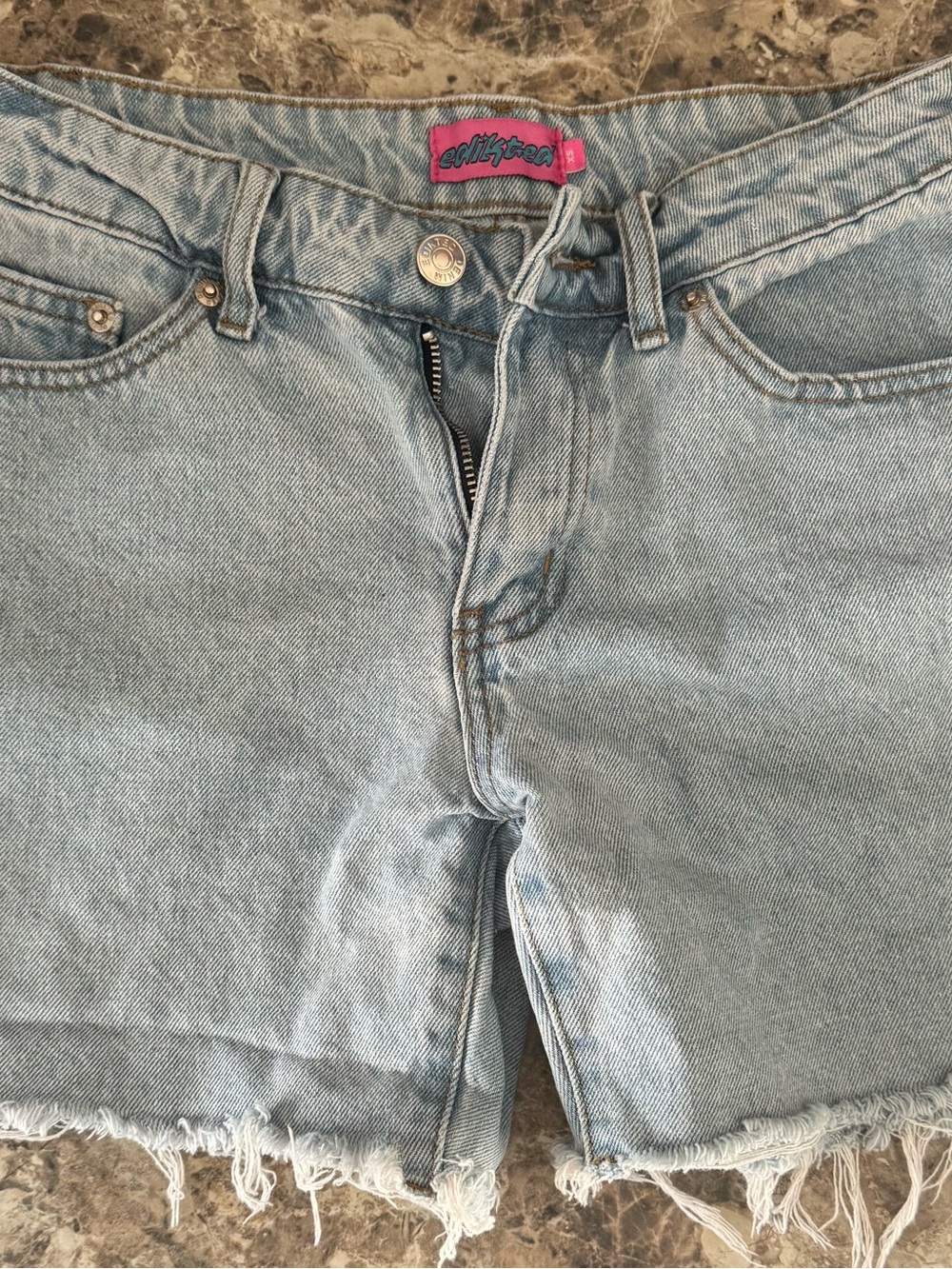 Edikted Light Blue Boyfriend Denim Shorts